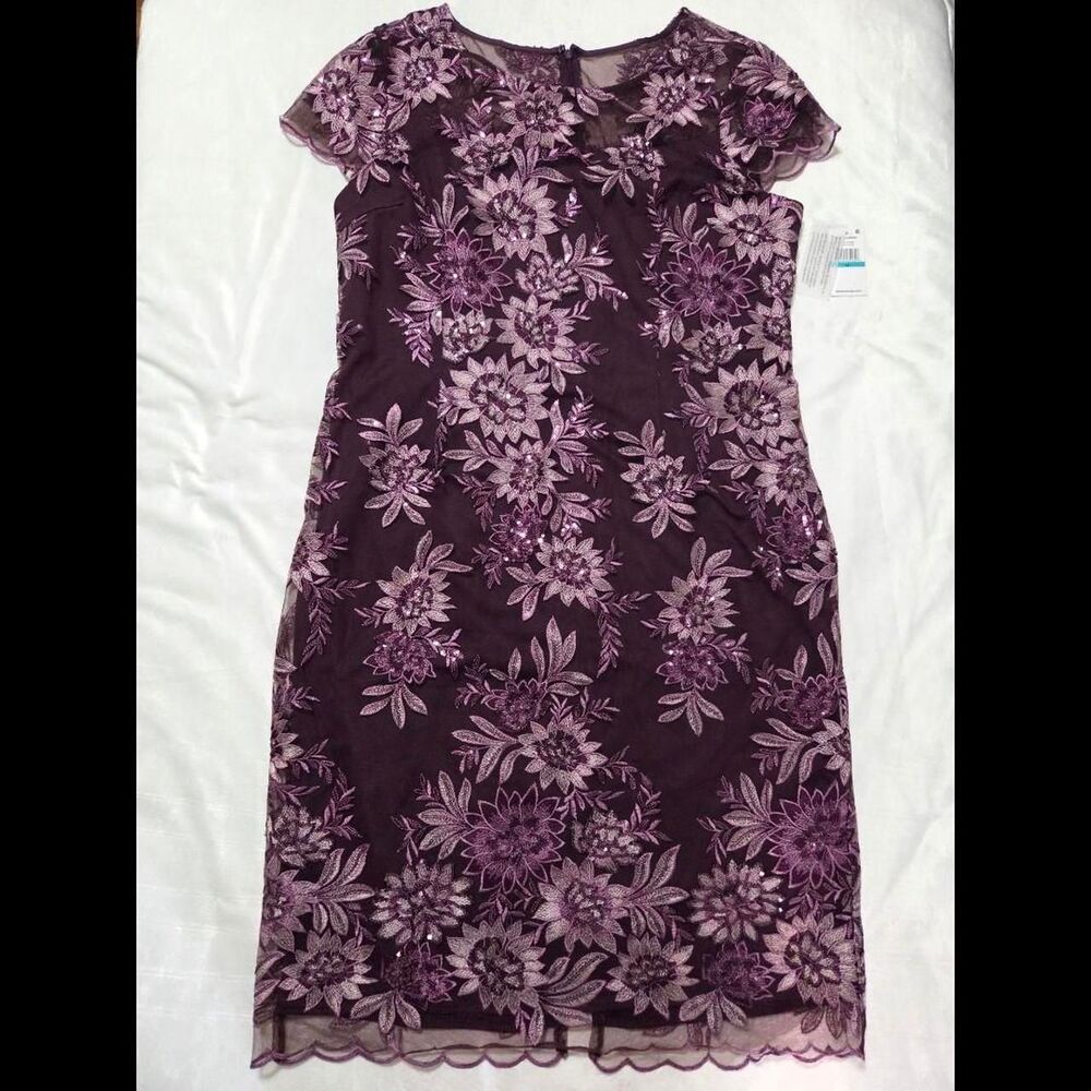 Size 16 Alex Evenings Floral Sheath Dress Plum